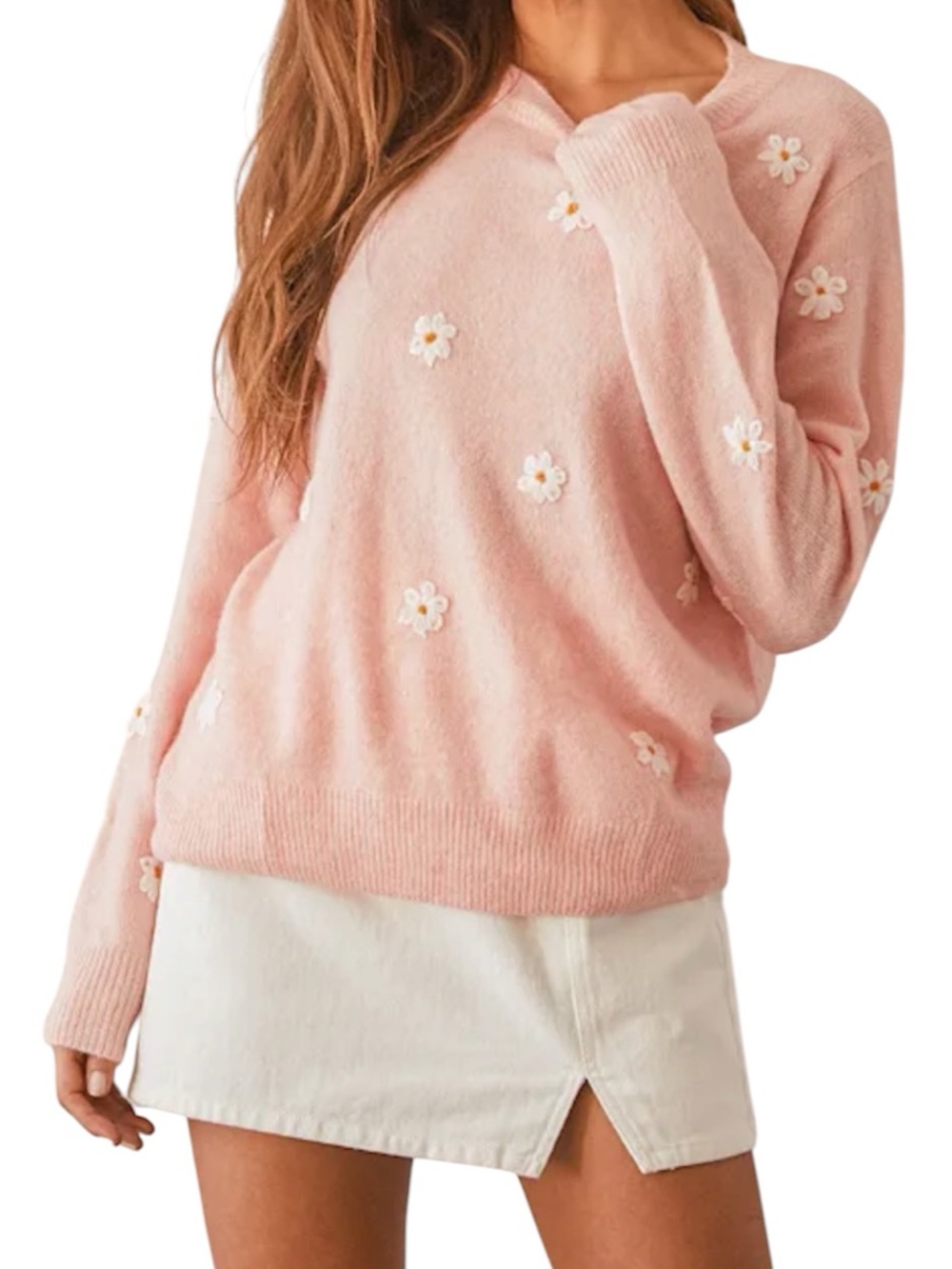 Lush | Sweet Springtime Floral Embroidered Pullover Sweater Size Small